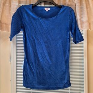 LuLaRoe Blue Ribbed Fitted Short Sleeve Tee